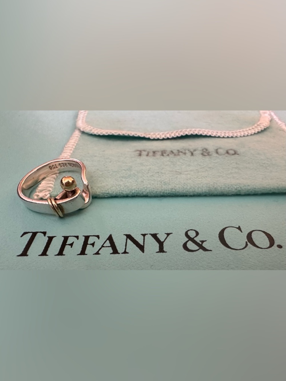 Tiffany And Co Silver 18K Gold Hook And Eye Ring Band Sz 6.25 - Picture 6 of 6